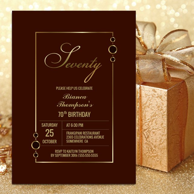 Invitation 70e anniversaire Burgundy Gold Frame Party (Créateur téléchargé)