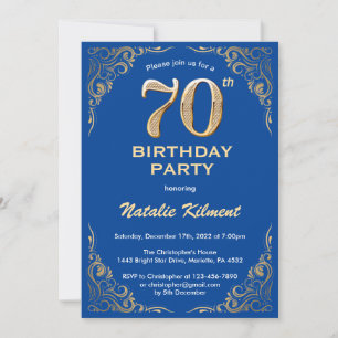 Invitation 70e anniversaire Cadre Parties scintillant bleu et
