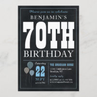 70e anniversaire Chalkboard Blue Balloon Rustic Ch