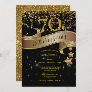 Invitation 70e anniversaire Champagne Glasses Streamers