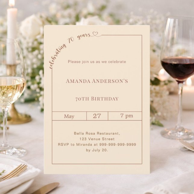 Invitation 70e anniversaire champagne or simple moderne (Créateur téléchargé)