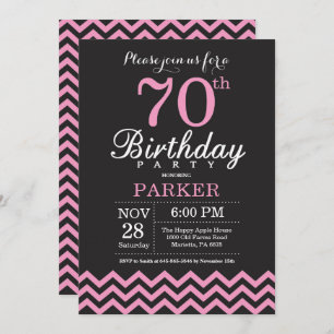 Invitation 70e anniversaire Chevron noir et rose