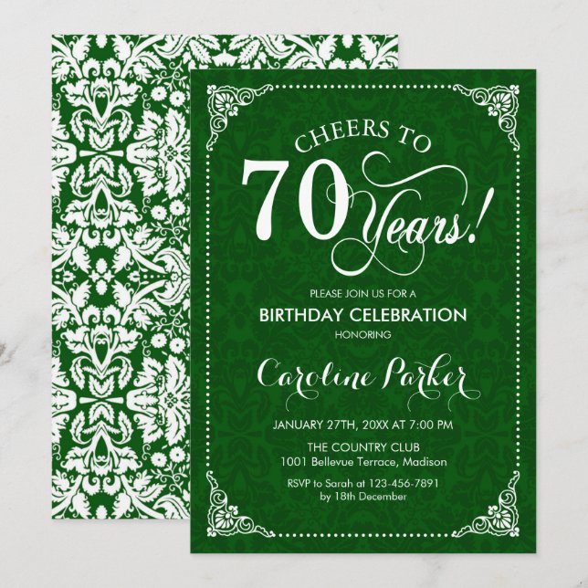 Invitation 70e anniversaire - Damas vert (Devant / Derrière)