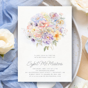 Invitation 70e anniversaire de fête aquarelle Bouquet floral