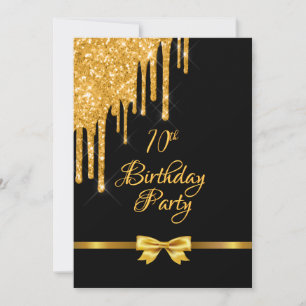 Invitation 70e anniversaire de fête noir or arc parties scint