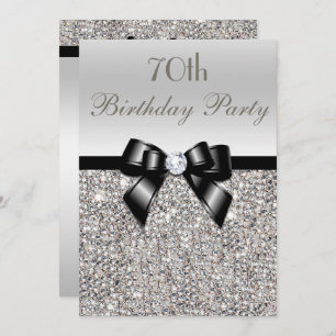 Invitation 70e anniversaire de fête Silver Sequins Black Bow