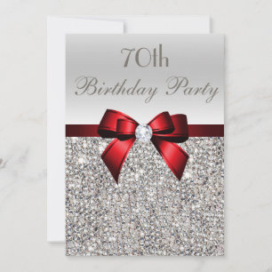 Invitation 70e anniversaire de fête Silver Sequins Red Bow