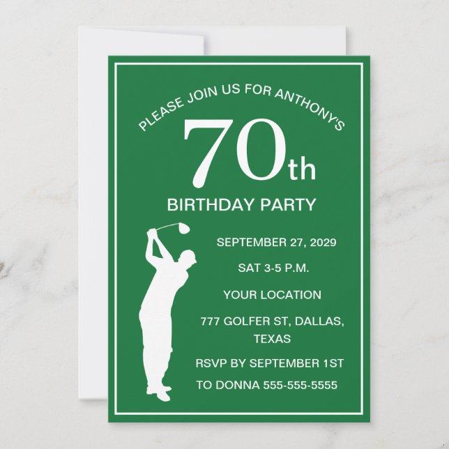 Invitation 70e anniversaire de la fête Golfer Green Par Papa  (Devant)