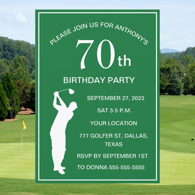 Invitation 70e anniversaire de la fête Golfer Green Par Papa  (Créateur téléchargé)