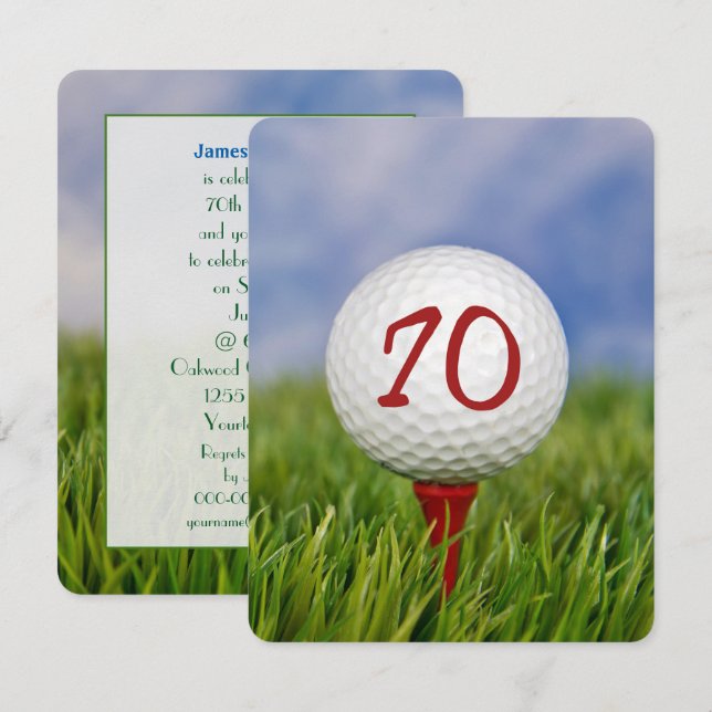 Invitation 70e anniversaire de la fête Thème de golf (Devant / Derrière)