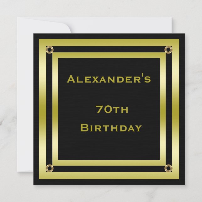 Invitation 70e anniversaire de l'Elegant Black & Gold Framed  (Devant)