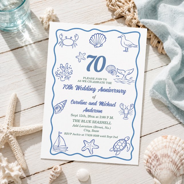 Invitation 70e anniversaire de mariage Chic Dessin à la main  (Créateur téléchargé)