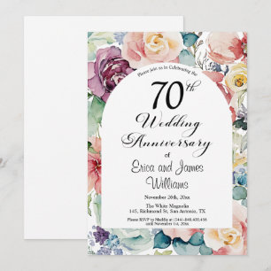 Invitation 70e anniversaire de Mariage Élégant script floral