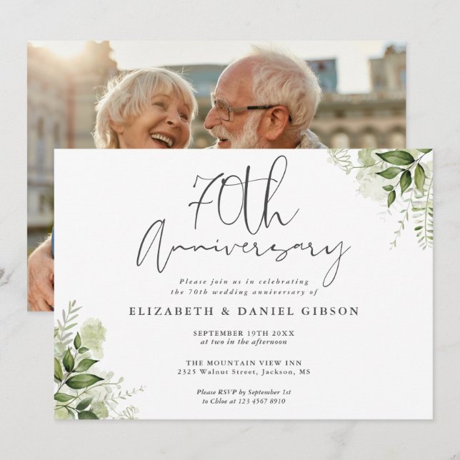 Invitation 70e anniversaire de mariage Floral de v (Devant / Derrière)