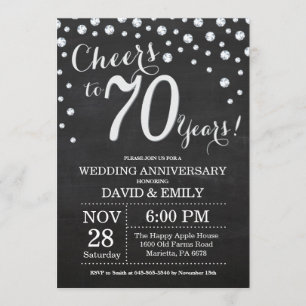 Invitation 70e Anniversaire de Mariage Tableau Noir Argent
