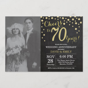 Invitation 70e Anniversaire de Mariage Tableau Noir et Or