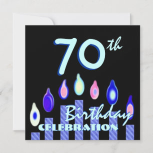 Invitation 70e anniversaire des bougies rayées bleues