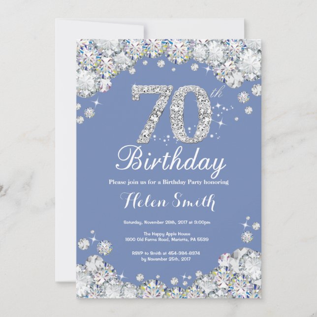 Invitation 70e anniversaire Diamant bleu et argent (Devant)