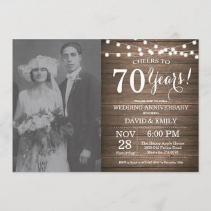 Invitation 70e anniversaire du Mariage Bois rustique