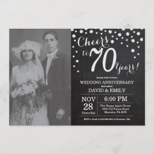 Invitation 70e anniversaire du Mariage Chalkboard Black Silve