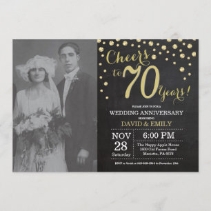 Invitation 70e anniversaire du Mariage Chalkboard noir et or