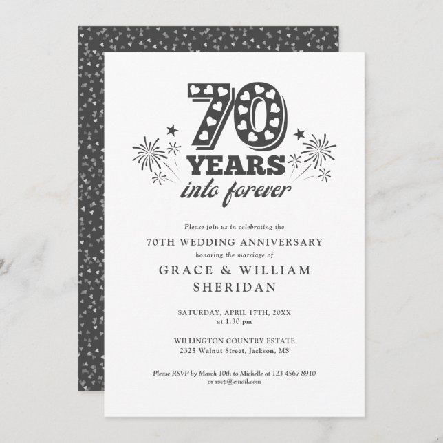 Invitation 70e anniversaire du Mariage pour toujours (Devant / Derrière)