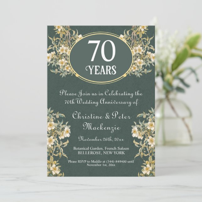 Invitation 70e anniversaire du Platinum Mariage Floral riche (Debout devant)