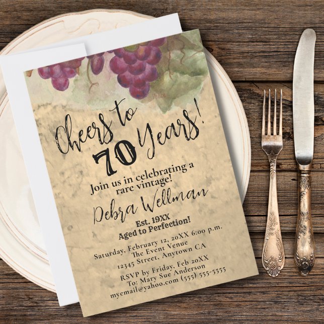 Invitation 70e anniversaire du vignoble | À 70 ans de vin et  (Créateur téléchargé)