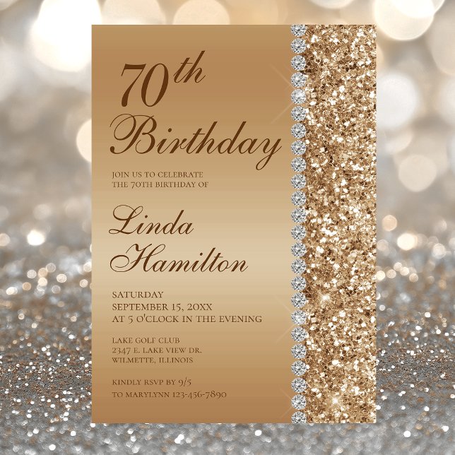 Invitation 70e anniversaire en or élégant (Créateur téléchargé)