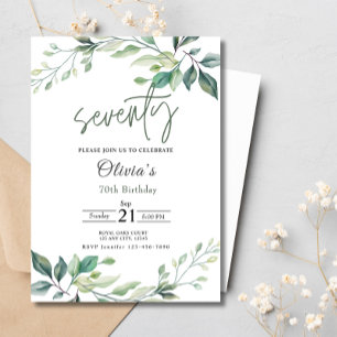 Invitation 70e anniversaire fête Eucalyptus Verdure Aquarelle