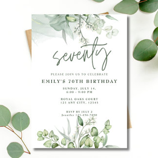 Invitation 70e anniversaire fête Eucalyptus Verdure Aquarelle