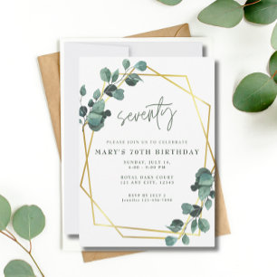 Invitation 70e anniversaire fête Eucalyptus Vert Or