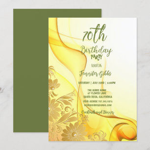 Invitation 70e anniversaire fête Fleurs jaunes et tourbillons