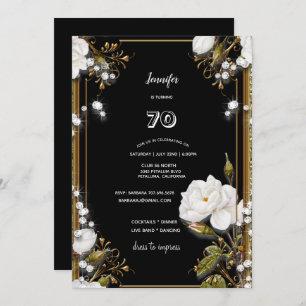 Invitation 70e anniversaire/fête Gold Ornate Frame Blanc Fleu