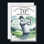 Invitation 70e Anniversaire Fête Golfer Sports Par Adult Golf<br><div class="desc">70e fête d'anniversaire pour un golfeur,  adulte,  sport,  père,  pour lui. Noir et blanc,  aquarelle,  moderne,  élégante invitation à la fête d'anniversaire. Veuillez le personnaliser avec vos détails.</div>