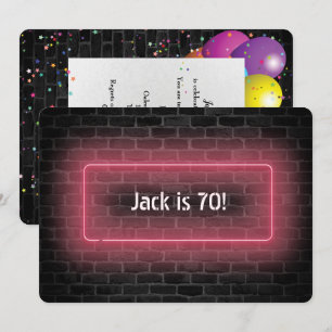 Invitation 70e Anniversaire Fête néon enseigne sur le mur
