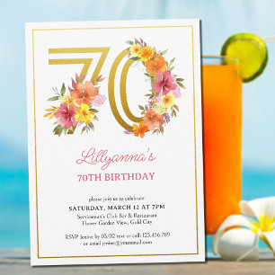 Invitation 70e anniversaire fête Plutôt Floral Gold Numéro 70