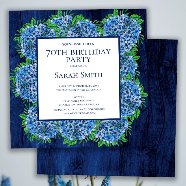 Invitation 70e Anniversaire Fête Rustique Bois Hydrangeas Ble (Créateur téléchargé)