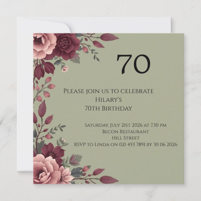 Invitation 70e Anniversaire Fleurs Sombres Luxe (Devant)