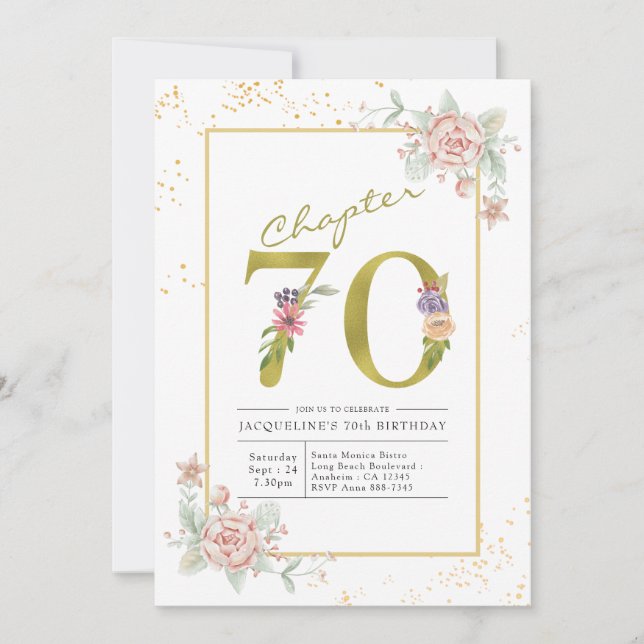 Invitation 70e anniversaire Floral Gold Script (Devant)