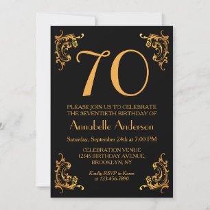 Invitation 70e anniversaire Glam Modern Gold Black Vintage Re