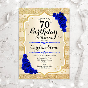 Invitation 70e anniversaire - Gold Stripes Royal Blue Roses