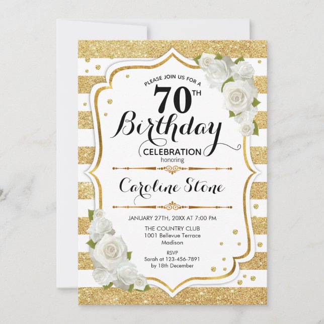 Invitation 70e anniversaire - Gold White Stripes Rose (Devant)