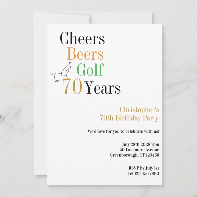 Invitation 70e Anniversaire Golf Cheers Bières Mini Fête (Devant)