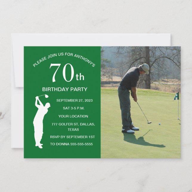 Invitation 70e Anniversaire Golf Green Par Golf Photo (Devant)