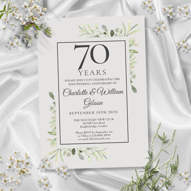 Invitation 70e anniversaire Mariage Aquarelle Verdure (70th Wedding Anniversary Watercolour Greenery Invitation)