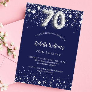 Invitation 70e anniversaire marine bleu argent étoiles luxe