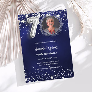 Invitation 70e anniversaire marine bleu argent étoiles photo