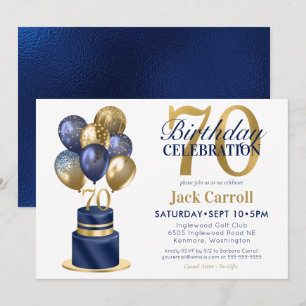 Invitation 70e anniversaire Marine Blue Balloon Cake