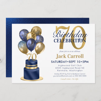 Invitation 70e anniversaire Marine Blue Balloon Cake